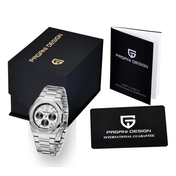 relogio masculino na caixa Relógio Masculino Prata Dante Pagani Design Branco - produto na caixa embalagem