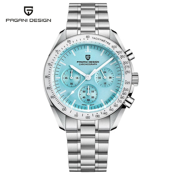 Relógio Masculino Prata Lunario Pagani Design Azul Claro