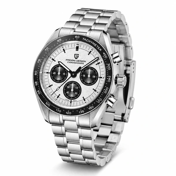relogio masculino importado Lunario Pagani Design Branco Panda - Produto completo em angulo diferente