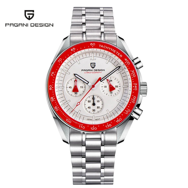 Relógio Masculino Prata Lunario Pagani Design Branco Vermelho