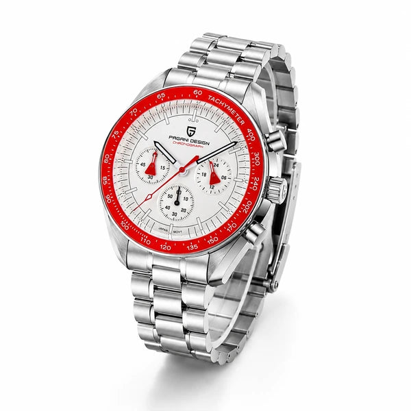 relogio masculino importado Lunario Pagani Design Branco Vermelho - Produto completo em angulo diferente