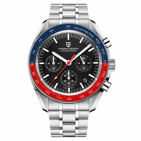 Relógio Masculino Prata Lunario Preto Azul Vermelho Pagani Design