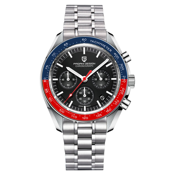 Relógio Masculino Prata Lunario Pagani Design Preto Pepsi