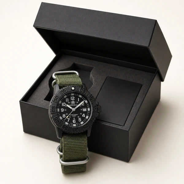 Rel?gio masculino na caixa Bravo Addiesdive Verde - embalagem premium