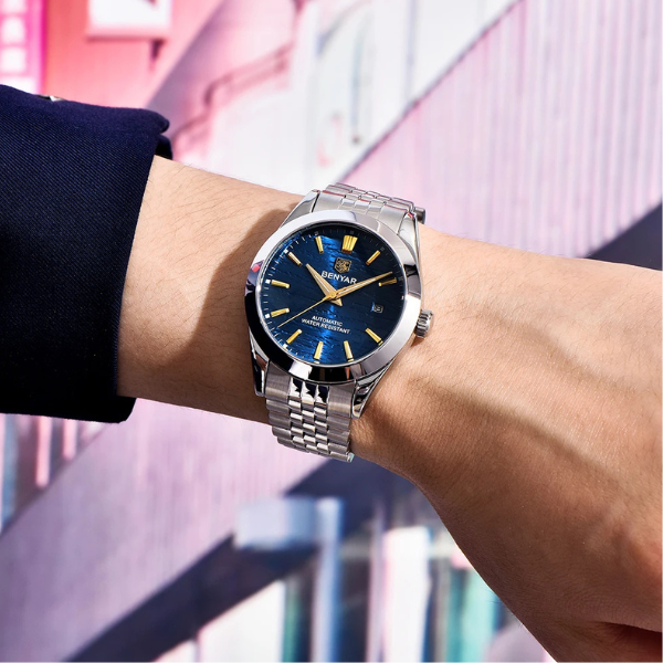 Relógio Masculino Prata Benyar Lucern Azul