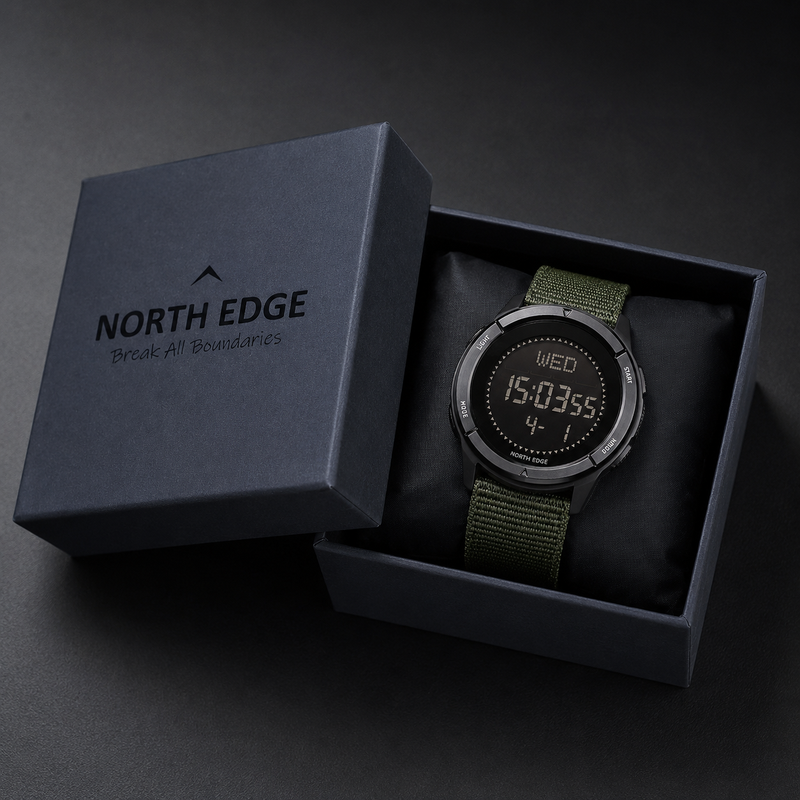 relógio com pedômetro North Edge Alps Verde - detalhe militar