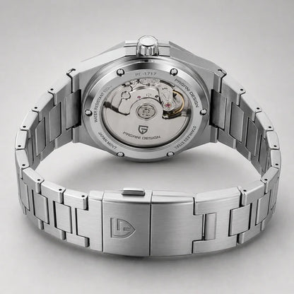Caseback com fecho e elos met?licos em evid?ncia