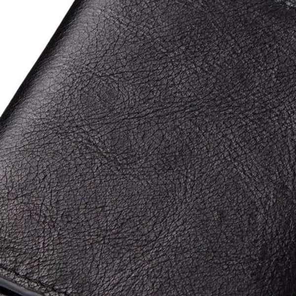detalhe do couro preta da carteira masculina HumerPaul
