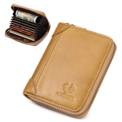 carteira masculina de couro HumerPaul caramelo com zíper e porta cartões