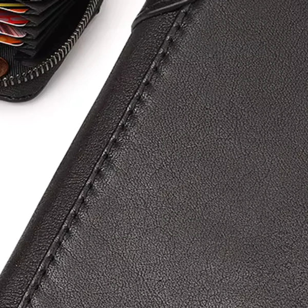 costura e couro da carteira masculina preta HumerPaul