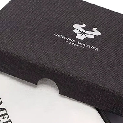 detalhe da caixa premium HumerPaul para carteira café