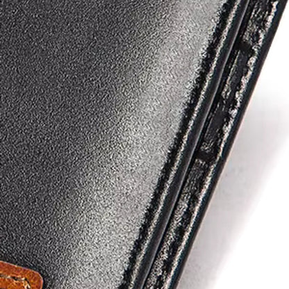 acabamento lateral da carteira masculina preta com suporte AirTag