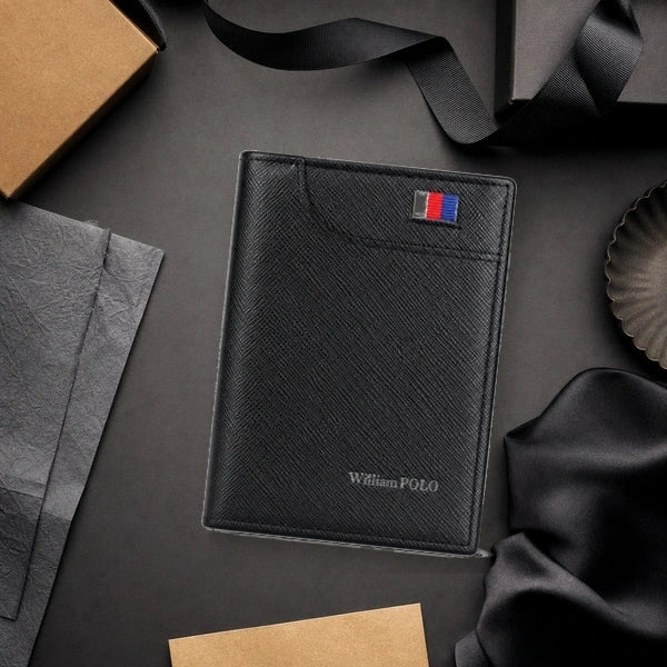 Porta Cartao Masculino William Polo Slim Preto em composicao premium para presente