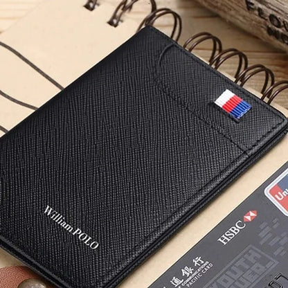 detalhe da textura preta em carteira masculina de couro William Polo