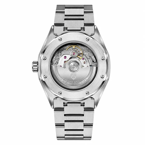 Caseback autom?tico em a?o visto pela traseira