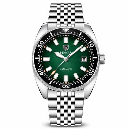 relógio masculino automático Benyar verde em fundo branco