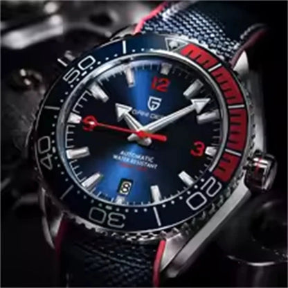 mostrador azul com aro vermelho e data
