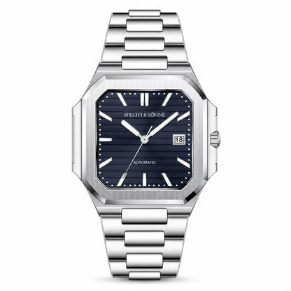 Relogio Masculino Azul Escuro Specht & Sohne Cubico Automatico frontal em fundo branco