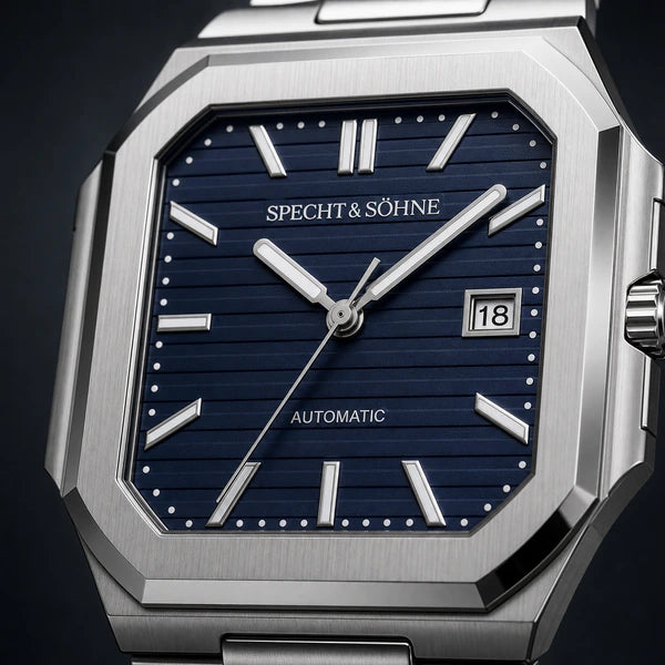 Relogio Masculino Azul Escuro Specht & Sohne Cubico Automatico com macro da textura do mostrador