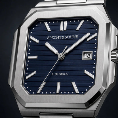 Relogio Masculino Azul Escuro Specht & Sohne Cubico Automatico com macro da textura do mostrador