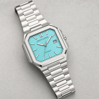 Relogio Masculino Azul Tiffany Specht & Sohne Cubico Automatico em composicao completa de produto