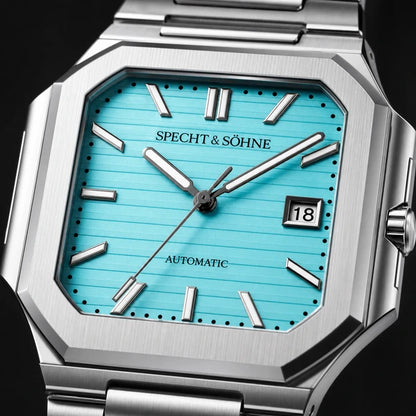 Relogio Masculino Azul Tiffany Specht & Sohne Cubico Automatico com macro da textura do mostrador