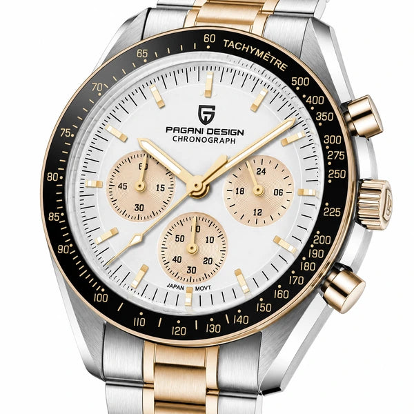 relogio masculino vidro safira Lunario Pagani Design Branco - Close da coroa e bezel