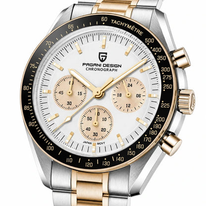relogio masculino vidro safira Lunario Pagani Design Branco - Close da coroa e bezel