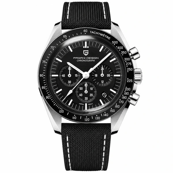 relogio masculino vidro safira Lunario Pagani Design Preto - Close da coroa e bezel