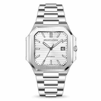 Relogio Masculino Branco Specht & Sohne Cubico Automatico frontal em fundo branco