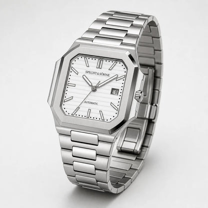 Relogio Masculino Branco Specht & Sohne Cubico Automatico em angulo tres quartos