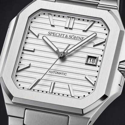 Relogio Masculino Branco Specht & Sohne Cubico Automatico com macro da textura do mostrador