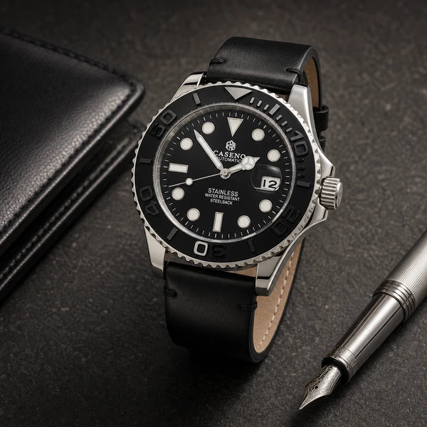 Relógio Masculino Caseno Yacht 8236G Prata em composição lifestyle luxuosa