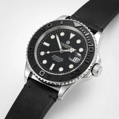 Relógio Masculino Caseno Yacht 8236G Prata em vista lateral com detalhe da caixa