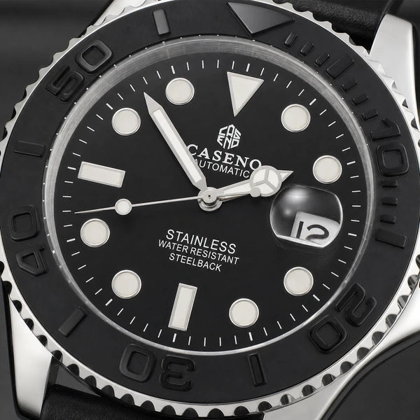 Relógio Masculino Caseno Yacht 8236G Prata com close do mostrador e lupa de data