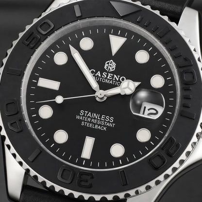 Relógio Masculino Caseno Yacht 8236G Prata com close do mostrador e lupa de data