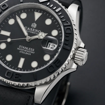 Relógio Masculino Caseno Yacht 8236G Prata com close da coroa e da caixa