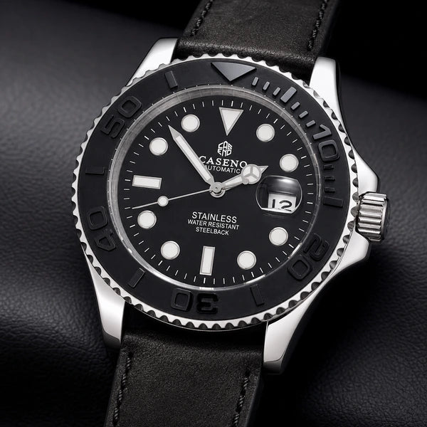 Relógio Masculino Caseno Yacht 8236G Prata com macro dos materiais e acabamentos