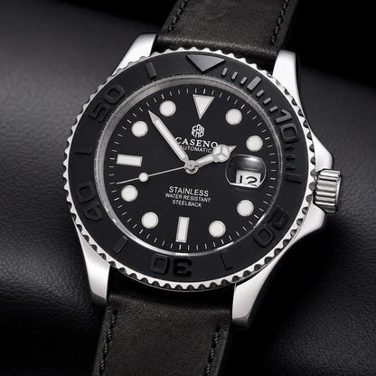 Relógio Masculino Caseno Yacht 8236G Prata com macro dos materiais e acabamentos