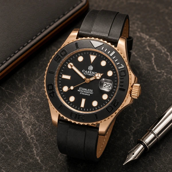 Relógio Masculino Caseno Yacht 8236G Rosé em composição lifestyle luxuosa