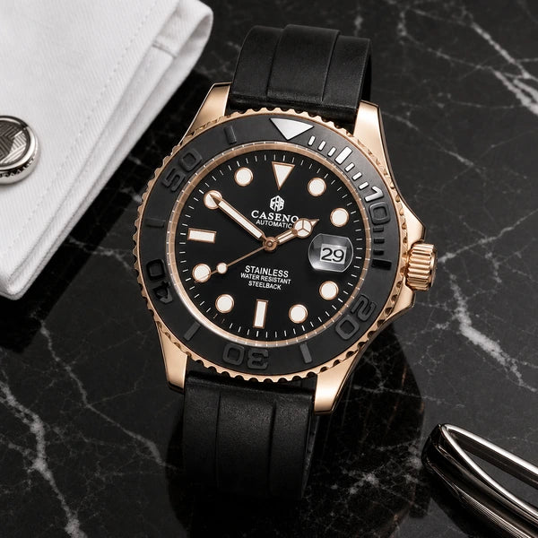 Relógio Masculino Caseno Yacht 8236G Rosé em composição editorial premium