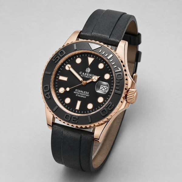 Relógio Masculino Caseno Yacht 8236G Rosé em ângulo três quartos