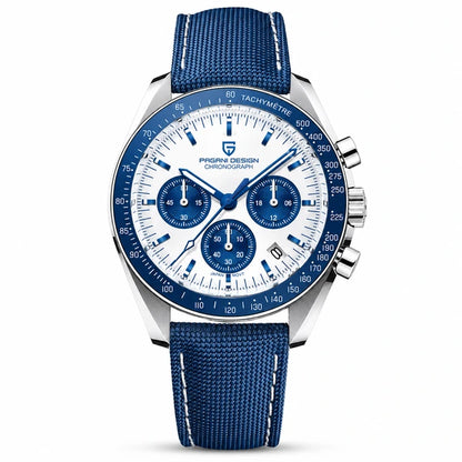 relógio masculino pulseira de couro Lunario Pagani Design Branco Azul - Frente em fundo branco