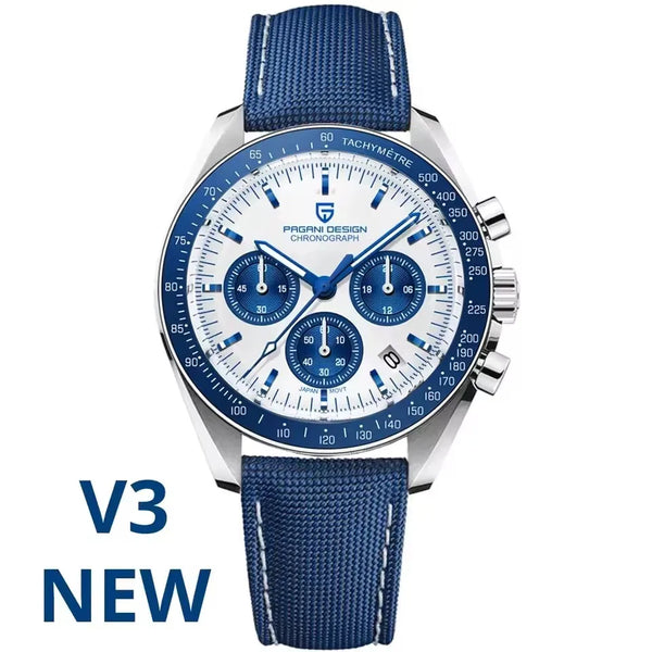 relógio masculino pulseira de couro Lunario Pagani Design Branco Azul - foto frontal