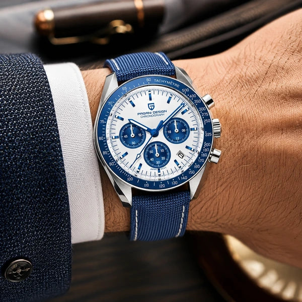 relogio masculino no pulso Lunario Pagani Design Branco Azul - No pulso