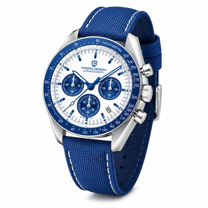 relogio cronografo masculino Lunario Pagani Design Branco Azul - Angulo tres quartos