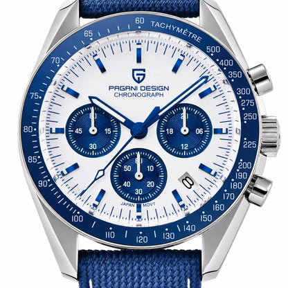 relogio com mostrador branco com submostradores azuis Lunario Pagani Design Branco Azul - Detalhe do mostrador