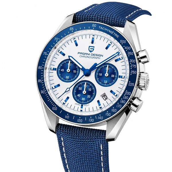 relogio pulseira de aco masculino Lunario Pagani Design Branco Azul - Detalhe da pulseira