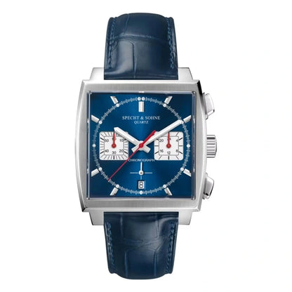 Relógio Masculino Couro Azur Specht & Söhne frontal com mostrador azul com submostradores brancos