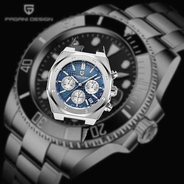 relogio cronografo masculino Relógio Masculino Couro Dante Pagani Design Azul - lifestyle premium em mesa